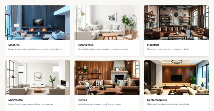 Estilos para transformar a sua divisão Estilos de design disponivéis
